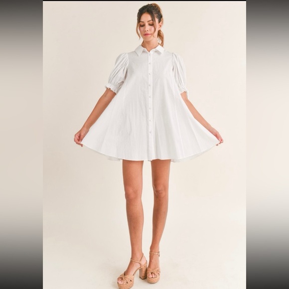 Dresses & Skirts - White Button Up Mini Dress with puffy sleeves
